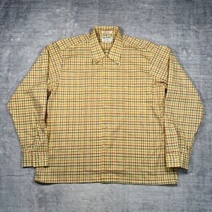 Vintage 1960s Van Heusen Shirt Mens Large Yellow Check Tattersall Vanopress